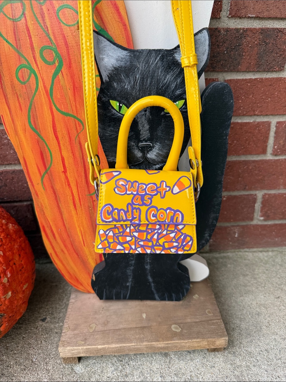 Hand painted sweet as candy corn crossbody